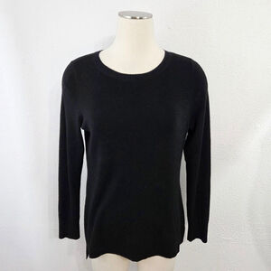 Eileen Fisher fine merino wool sweater Hi-Lo Hem crew neck black women's medium